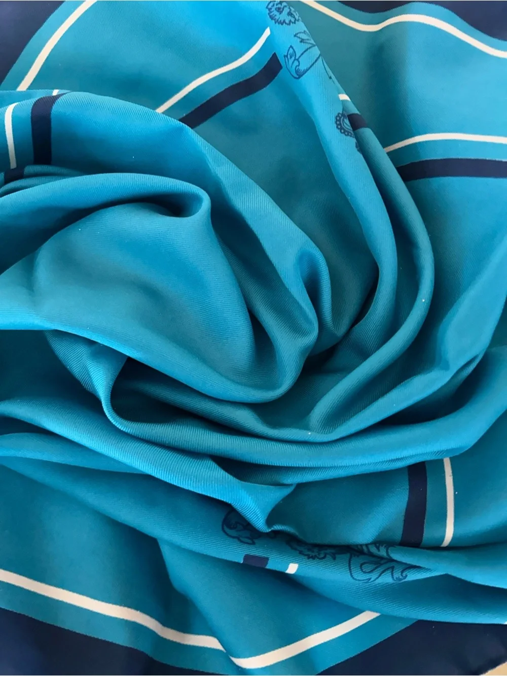 Silk-Feel Blue Striped Women's Scarf 29“ x 29“ by Alec Brook Italian